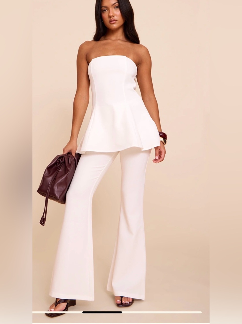 PrettyLittleThing White Strapless long top, to short for a dress NWT